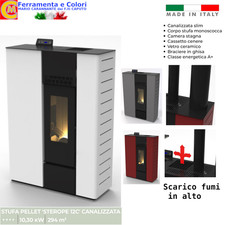 STUFA PELLET SLIM Canalizzata 12Kw A+ 4 STELLE Grigio Bianco Rosso Serbatoio 20K