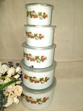 VINTAGE SIMPATICO SET CONTENITORI ALIMENTI FERRO SMALTO BIANCHI VED FOTO 