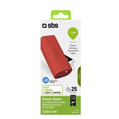 Sbs power bank - 5000mah, red