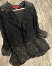 Tunica SHAMASK nera 100% seta leggera tessuto triplo LS arruffata spacco anteriore 18