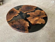 Tavolino resina epossidica trasparente piano caffè angolo legno noce fiume decori legno