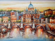 QUADRO MODERNO DIPINTO A MANO OLIO SU TELA IMMAGINE ROMA CAPITALE 