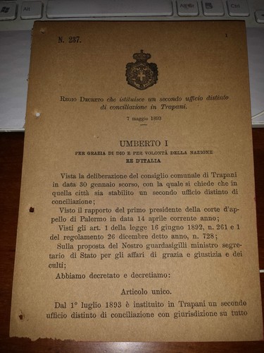 Regio decreto 1893 istituisce - decreto,