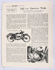 GREEVES 242cc TWIN MOTO Rapporto Test Stradale 26 Maggio 1955 Ristampa Rivista