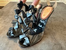 Sandali decolte Christian Louboutin in pelle misura 39 1/2 nero tacco nastro usati