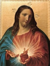 TAVOLA IN LEGNO Sacro Cuore di Gesù Pompeo Batoni (Roma) Made in Italy  ICONA