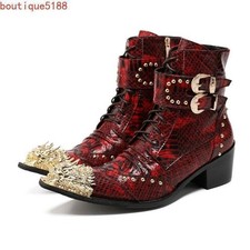 Stivaletti uomo rivetto metallo punta vera pelle scarpe palco tacco alto cinturino