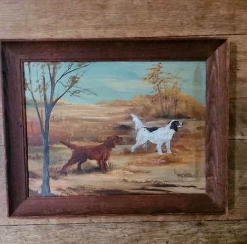 Dipinto olio vintage cani - , da