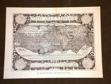 Carta cartina estratta da Atlante del 1890 Mappamondo di Ortelio del 1587