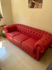 Divano Letto Chester in pelle rossa, usato in perfetto stato