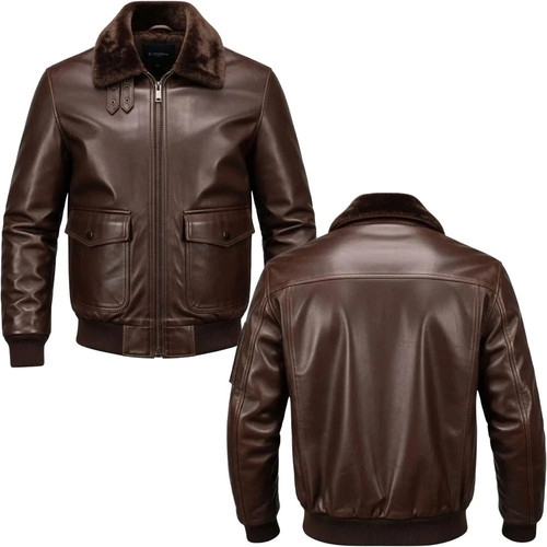Men brown leather bomber - brown,