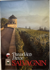 SALVAGNIN Lutry la tour Bertholod En Lavaux affiche originale Vins Vaudois 1990