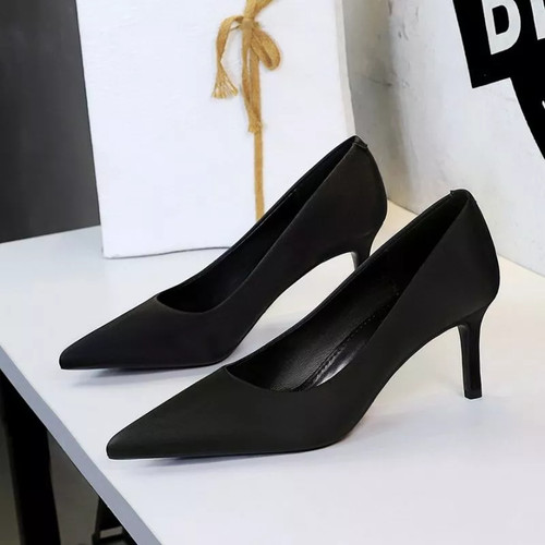 Decolte satin nero tacco cm - satin,