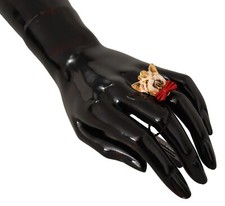 DOLCE & GABBANA Anello Oro Ottone Resina Beige Accessorio Cane Animali EU54/US7/M $360