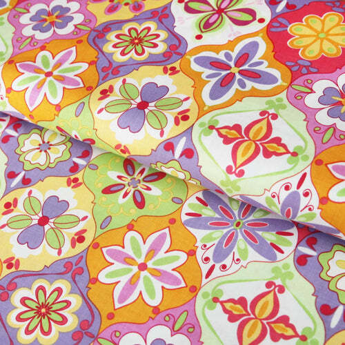 Tessuto cotone rombi fiori - cotone,
