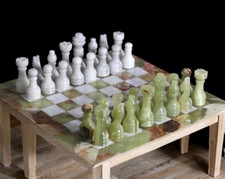 Set scacchiera in marmo bianco onice verde multi fatto a mano 30 cm x 30 cm...