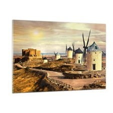 Quadro su Vetro 120x80cm Mulino a vento andalusia paesaggio Stampe Murale