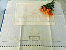 Asciugamani 1+1 in puro lino 100% con ricamo Punto Inglese e punto pieno a mano