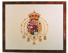 Bandiera borbonica seta pura color avorio con cornice stemma ricamato a macchina