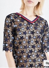 SANDRO Top guipure Lace Stars Blu Rosso Uncinetto AU8/1 Star Broderie Anglaise