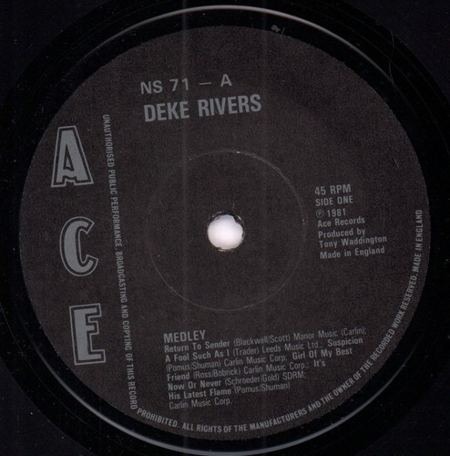 Deke rivers medley vinyl uk - rivers, 7"