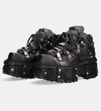 Stivali Rock Unisex Nuovi Metallizzati Pelle Nero Piattaforma Gotica