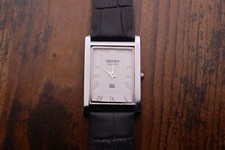 Orologio Vintage Uomo Seiko Quarzo Slim Tank Quadrante Bianco Pelle Nera Elegante