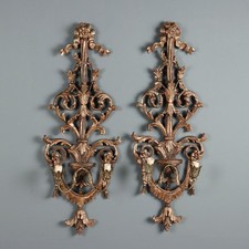 Appliques Antiche Legno Intagliato Dorato 2 Luci Italia XX Secolo Originali