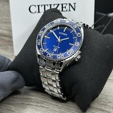 NUOVO $525✅Citizen Eco-Drive Carson Orologio Uomo Acciaio Argento Blu Data AW1770-53L