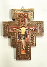 CROCIFISSO DI SAN DAMIANO STAMPA ORO A CALDO FINEMENTE LACCATA CM 14 X 11