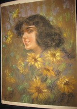Giuseppe Alberto Cocco (1879 - 1963)  Pastello su carta - Ragazza. Napoli.