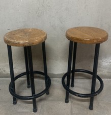 sgabello n.2 ferro con seduta legno retro’ industrial design italy 