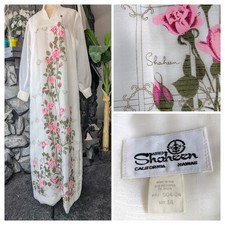 Abito vintage Alfred Shaheen Calif Hawaii rosa caftano taglia 14/L firmato maniche trasparenti