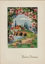 55513r vecchio biglietto di auguri non usato buona pasqua  cm 10,5 x 15