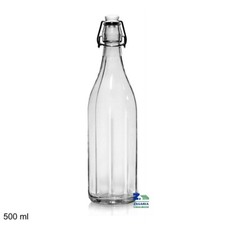BOTTIGLIA COSTOLATA IN VETRO TRASPARENTE 500 ML CON TAPPO MECCANICO