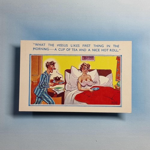 Saucy comic postcard c1960 - postcard, tea