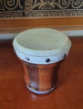 Antico Tamburello Bongo Messicano in legno intagliato 14x12 cm