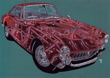 12 x 17 pollici, dipinto, auto sportiva, auto da corsa, illustrazione