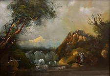 Paesaggio Con Figure E Casolare - Dipinto Antico Metà XX