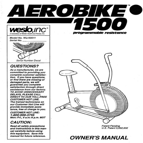 Weslo aero 1500 wl150011 - weslo,