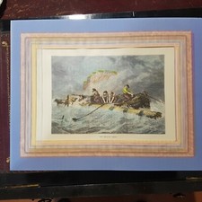 Vecchia xilografia stampa colorata a mano pittoresca Europa fuori spiaggia testa Eastbourne