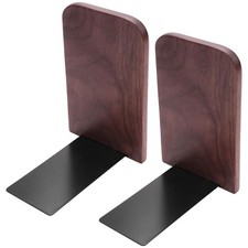 2Pezzi Porta Libri In Legno Con Base In Metallo Pesante Nero Noce