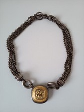 COLLANA GIOIELLI REVIVAL ETRUSCO ARGENTO CENTRO ORO LAVAGGIO CAVALLO moneta vintage 