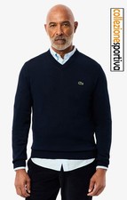 MAGLIONE LACOSTE MONOCROMATICO IN COTONE CON SCOLLO A V AH1951-166 col. blu navy