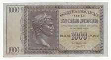 1000  DRACME   OCCUPAZIONE ITALIANA DELLA GRECIA ISOLE JONIE 1942 RR