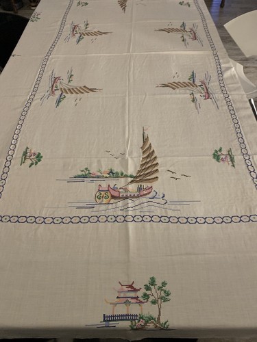 Tovaglia lino vintage - tovaglia, ricamata