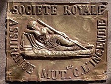 Targa in latta Assicurazioni Società Reale In Francese Ottone Pubblicitaria 