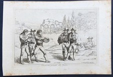 bartolomeo pinelli stampa antica acquaforte 1809 trastevere roma gioco ruzzica