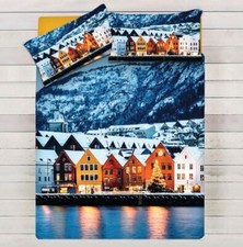 COPRIPIUMINO Città BERGEN Matrimoniale Singolo e 1,5p, 100% Cotone DIGITALE 3D