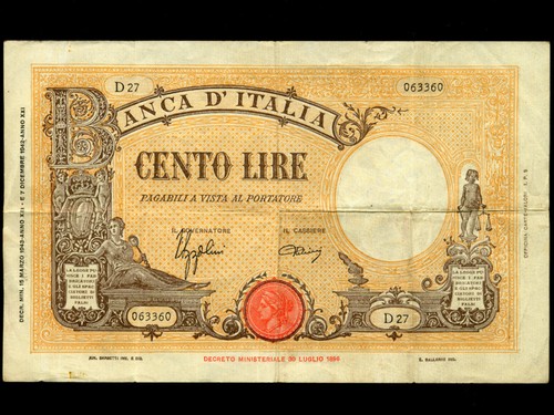 Italy 100 lire - italy:p-59,100, lire,1943